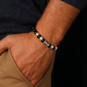 Wolf Familien Herrenarmband aus schwarzem Onyx mit Gravur