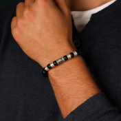 Wolf Familien Herrenarmband aus schwarzem Onyx mit Gravur