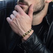 Bracelet Onyx Noir Prénoms pour Homme Avec Nano Bible [Plaqué Or 18ct]