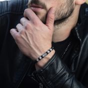 Bracelet Onyx Noir Prénoms pour Homme Avec Nano Bible [Argent 925]