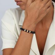 Pulsera de Mujer con Nombre de Ónix Negro [Bañada en Oro de 18K]