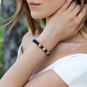 Black Onyx Beaded Bracelet - Engraved Spheres [18K Gold Vermeil]