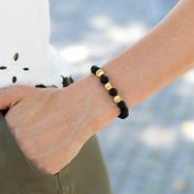 Black Onyx Beaded Bracelet - Engraved Spheres [18K Gold Vermeil]