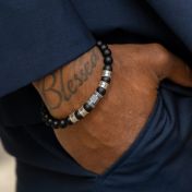 Bracelet Onyx Noir Prénoms pour Homme Avec Nano Bible [Argent 925]