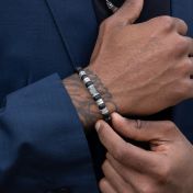 Bracelet Onyx Noir Prénoms pour Homme Avec Nano Bible [Argent 925]