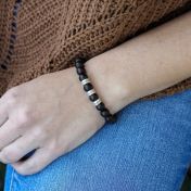 Bracciale da Donna in Pietra Nera e Sfere Incise [Argento 925]