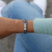 Familie Naam Armband - Blauw suède [Sterling Zilver]