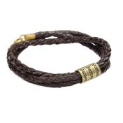 Bracelet avec Perles Gravées en Plaqué Or 18ct [Cuir Marron]