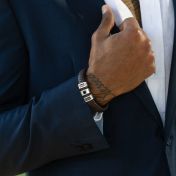 Brown Leather Men Name Bracelet with Nano Bible - Sterling Silver