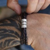 Silver spheres with names on a cool leather bracelet. Brown Bracelet for Men