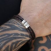 Men Brown Bracelet with Engraved Spheres in Silver
