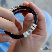 Compass Men Name Bracelet in Silver [Brown Leather]