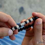 Bracciale Bussola in Pietra di Onice Nero da Uomo con Nome 