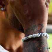 Cross Men Name Bracelet with Howlite Stones