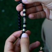 Cross Men Name Bracelet With Black Onyx Stones - Vintage Yellow