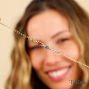 Bracelet Pierres de naissance avec Croix Éblouissante [Plaqué Or 18ct]