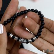 Pulsera Personalizada de Ónix Negro Infinidad para Mujeres [Plata de Ley]