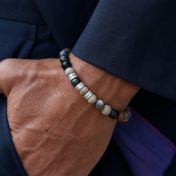 Bracelet Jaspe Picasso avec Prénoms pour Homme [Argent 925]
