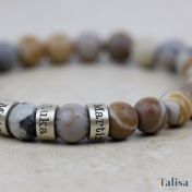 Bracelet Jaspe Picasso avec Prénoms pour Homme [Argent 925]