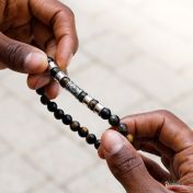 Compass Men Name Bracelet with Green Tiger Eye Stones