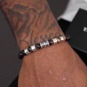Cross Men Name Bracelet with Green Tiger Eye Stones [Silver]