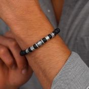 Bracciale Maschile con Nomi con Albero Genealogico e Pietre di Onice Nera