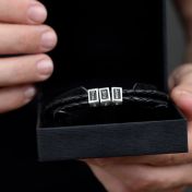 Leather Bracelet with Engraved Names for Men - Sterling Silver