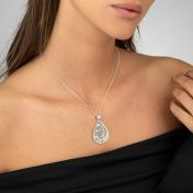Geschätzter Ort Halskette mit Karte, Diamanten und Gravur [583er Weißgold]