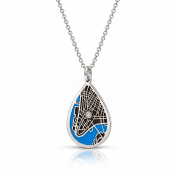 Cherished Spot Aqua Silhouette Map Necklace [Silver]