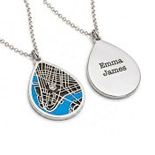Cherished Spot Aqua Silhouette Map Necklace [Silver]