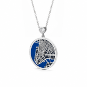 Talisa Aqua Silhouette Map Necklace with Heart Diamond [Silver]