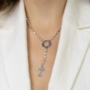 Ewigkeitskreis Kreuz Halskette mit Namen - Dunkler Kreis [Sterlingsilber]