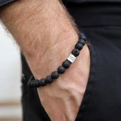 Signatur Armband aus Schwarzem Lavastein für Herren - Sterlingsilber