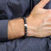 Signatur Armband aus Schwarzem Lavastein für Herren - Sterlingsilber