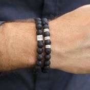 Signatur Armband aus Schwarzem Lavastein für Herren - Sterlingsilber