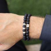 Signatur Armband aus Schwarzem Lavastein für Herren - Sterlingsilber