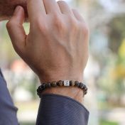 Bracciale Classico da Uomo in Pietra Occhio di Tigre Verde - Argento 925