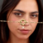 Family Circle Link Chain Name Necklace with 0.3ct Diamond [14 Karat Gold]