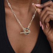 Family Anchor Link Chain Name Necklace - Dark Circle [18K Gold Vermeil]