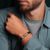 Compass Men Name Bracelet in Silver [Brown Leather]