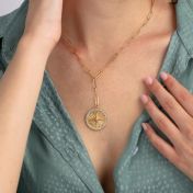 Collier Médaillon Boussole avec Prénoms [Plaqué Or 18ct]