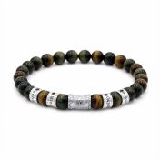 Compass Men Name Bracelet with 0.20 ct Black Diamonds - Green Tiger