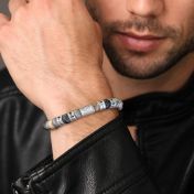 Compass Men Name Bracelet with 0.20 ct Black Diamonds - Picasso Jasper