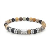 Compass Men Name Bracelet with 0.20 ct Black Diamonds - Picasso Jasper