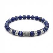 Kompass Herren Namensarmband mit 0,20 Kt schwarzen Diamanten - Lapis Lazuli