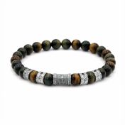 Compass Men Name Bracelet with 0.20 ct Black Diamonds - Green Tiger