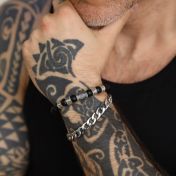 Bracelet Onyx Noir Prénom avec Boussole pour Homme
