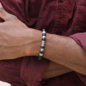 Bracciale Bussola in Pietra di Onice Nero da Uomo con Nome 
