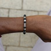 Bracciale Bussola in Pietra di Onice Nero da Uomo con Nome 