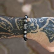 Bracelet Onyx Noir Prénom avec Boussole pour Homme